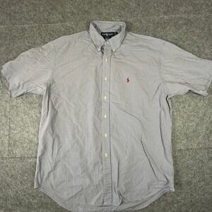Ralph Lauren Button Down Shirt Mens L Blue Gingham Blake Short Sleeve Cotton